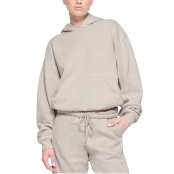 Skims Classic Cotton Fleece Pull Over Hoodie Sweatshirt Stone Size M - Picture 1 of 8